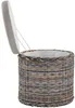 A round woven storage basket with a cushioned lid, shown with the lid open. Podgląd zdjęcia produktu