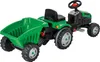 A green toy tractor with a trailer, shown from a slight angle against a white background. Produktbild-Vorschau