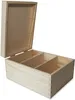 An open wooden box with three compartments, shown against a white background. Produktbild-Vorschau