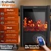 A marketing image for an electric fireplace, showcasing its features and controls. Náhľad obrázku produktu