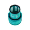 A close-up, top-down view of a teal vacuum cleaner filter. Produktbild-Vorschau