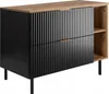 A modern black and brown cabinet with fluted doors and open shelving on the right side, set against a white background. Produktbild-Vorschau