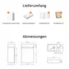An image showing the contents and dimensions of a bathroom vanity set. Produktbild-Vorschau