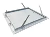 A metal access panel with hinged supports is shown against a white background. Produktbild-Vorschau
