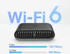 A black Wi-Fi router is shown with marketing text and speed indicators. Anteprima dell’immagine prodotto