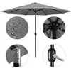 A collage of images showing different details of a gray patio umbrella. Produktbild-Vorschau