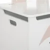 A close-up view of a white toy chest with a pink fox design. Produktbild-Vorschau