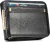 A close-up view of a black leather wallet with cards and money inserted. Produktbild-Vorschau