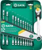 A set of SATA brand double ratcheting wrench tools is displayed in a green plastic case. Produktbild-Vorschau