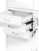A close-up view of the drawers of a white metal filing cabinet. Voir les images du produit