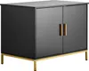 A black cabinet with gold legs and handles, shown against a white background. Produktbild-Vorschau