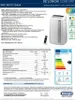 A product information sheet for a DeLonghi air conditioner, featuring product details, technical specifications, and an energy efficiency label. Produktbild-Vorschau