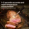 A close-up shot of a steak being measured with a meat thermometer, with sparks flying around. Podgląd zdjęcia produktu