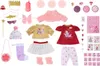 A collection of doll clothing and accessories laid out on a white background. Podgląd zdjęcia produktu