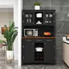 A black kitchen cabinet with glass doors, drawers, and a wine rack, featuring a microwave, fruit bowl, and a plant. Anteprima dell’immagine prodotto