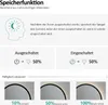 Marketing image explaining the memory function and brightness adjustment of an LED bathroom mirror. Voir les images du produit