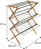 A wooden and black metal drying rack with dimensions indicated. Podgląd zdjęcia produktu