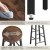 A collage of four images showcasing features of bar stools, including cleaning, adjustable feet, seat dimensions, and frame construction. Náhled obrázku produktu