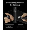 A marketing image showing a flashlight and how to operate it, with text descriptions of features. Produktbild-Vorschau