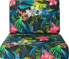 A close-up studio shot of two cushions with a vibrant tropical floral pattern on a black background. Náhled obrázku produktu