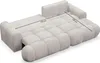 A light-colored sectional sofa is shown from a diagonal angle, with dimensions indicated by lines and text. Voir les images du produit