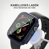 A smartwatch with a protective case is shown connected to its charger. Produktbild-Vorschau