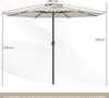 A diagram showing the dimensions of a beige patio umbrella. Produktbild-Vorschau