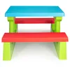 A colorful children's picnic table with two benches, presented against a white background. Podgląd zdjęcia produktu