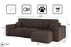 Diagram of a sectional sofa with dimensions and feature icons. Podgląd zdjęcia produktu