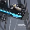 A close-up of a modern shower fixture with a digital display and water flowing. Podgląd zdjęcia produktu