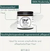 A jar of balm is shown with descriptive text and graphics highlighting its features and ingredients. Produktbild-Vorschau