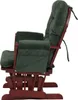 A side view of a green corduroy recliner chair with a dark wooden frame, isolated on a white background. Podgląd zdjęcia produktu