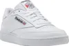 A studio shot of a single white Reebok Club C 85 sneaker. Voir les images du produit