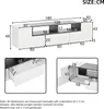 Diagrams and measurements of a TV stand. Produktbild-Vorschau