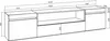 A technical drawing with dimensions of a TV cabinet. Voir les images du produit