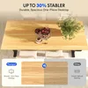 A wooden table with a cake and plant on it, with a comparison of desktop types below. Voir les images du produit