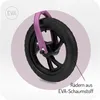 A close-up view of a child's balance bike wheel, highlighting the EVA tire and purple fork. Produktbild-Vorschau