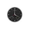 A round wall clock with a black face, silver frame, and integrated thermometer and hygrometer. Podgląd zdjęcia produktu