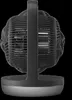 A black fan with a gray base on a black background. Voir les images du produit
