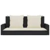 A black rattan swing bench with cream cushions, shown from the front against a white background. Náhľad obrázku produktu
