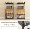Two identical black metal shelving units are shown side-by-side, each with a microwave on the second shelf and various kitchen items on other shelves. The text below highlights the adjustable shelves. Anteprima dell’immagine prodotto