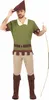 A man wearing a Robin Hood costume, holding a bow and arrow. Produktbild-Vorschau