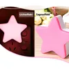 A split image showing a pink star-shaped night light plugged into a wall socket on the left, and a close-up of the night light on the right. Produktbild-Vorschau