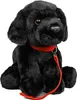 A plush black Labrador dog wearing a red collar and leash, sitting against a white background. Produktbild-Vorschau