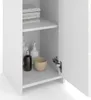 An open white cabinet with shelves containing folded towels, soap dispensers, and a bowl. Náhled obrázku produktu