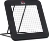 A black soccer rebounder net with a metal frame and a logo at the top. Voir les images du produit