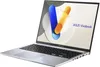 A silver Asus Vivobook laptop is shown from a diagonal angle, with the screen open and displaying a colorful graphic and the "ASUS Vivobook" logo. Produktbild-Vorschau