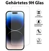 A screen protector is shown on top of a smartphone, with feature icons and text on the right side. Produktbild-Vorschau