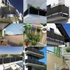 A collage of nine images showcasing different balcony privacy screens and their applications. Produktbild-Vorschau