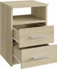 A wooden nightstand with two drawers and an open shelf.